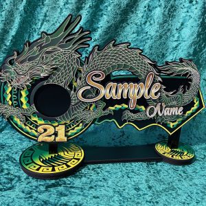 Custom wooden design with engravings