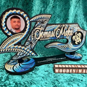 Gold-blue turtle wood artwork