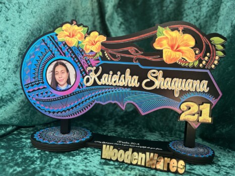 Custom-designed wooden key.