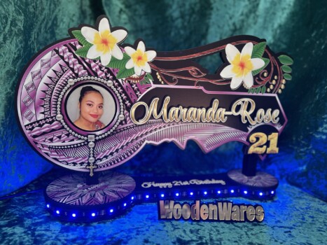 Engraved birthday key with floral design