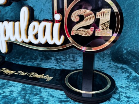 Floral-inspired wooden birthday key