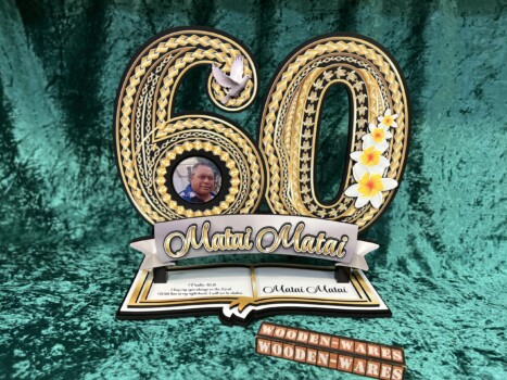 Wooden 60th anniversary Bible tribute.